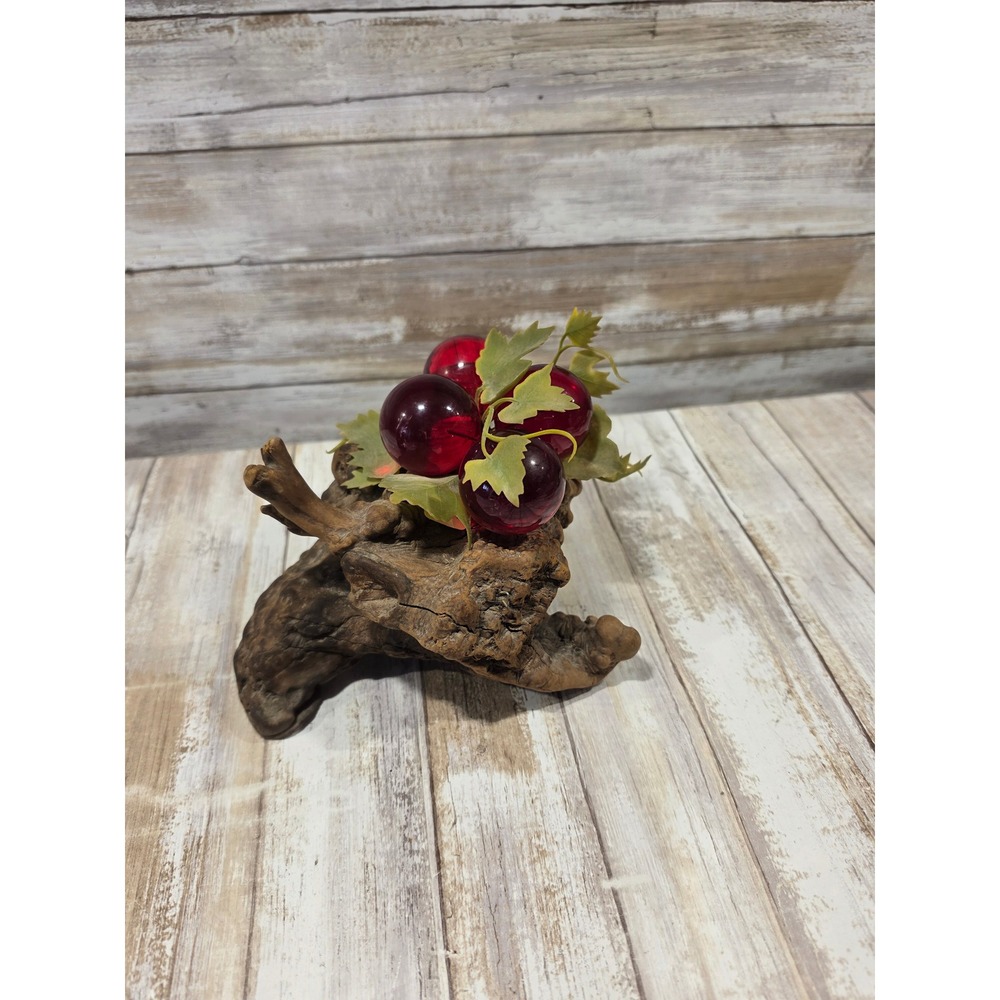 Vintage Mid‎ Century Lucite Grape Cluster on Natural Driftwood Burl Base Red - Picture 3 of 10